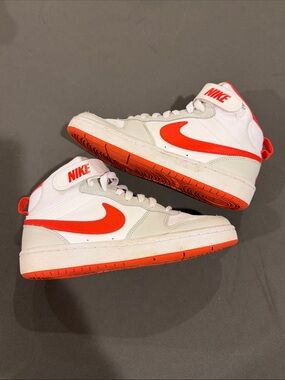 Nike Kids High-Top Sneakers in White and Orange